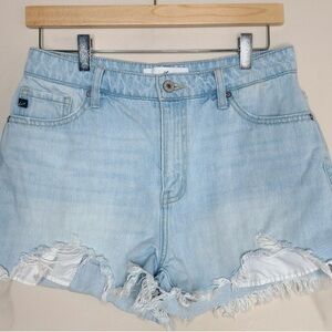 KanCan Light Blue High Waist Distressed Shorts